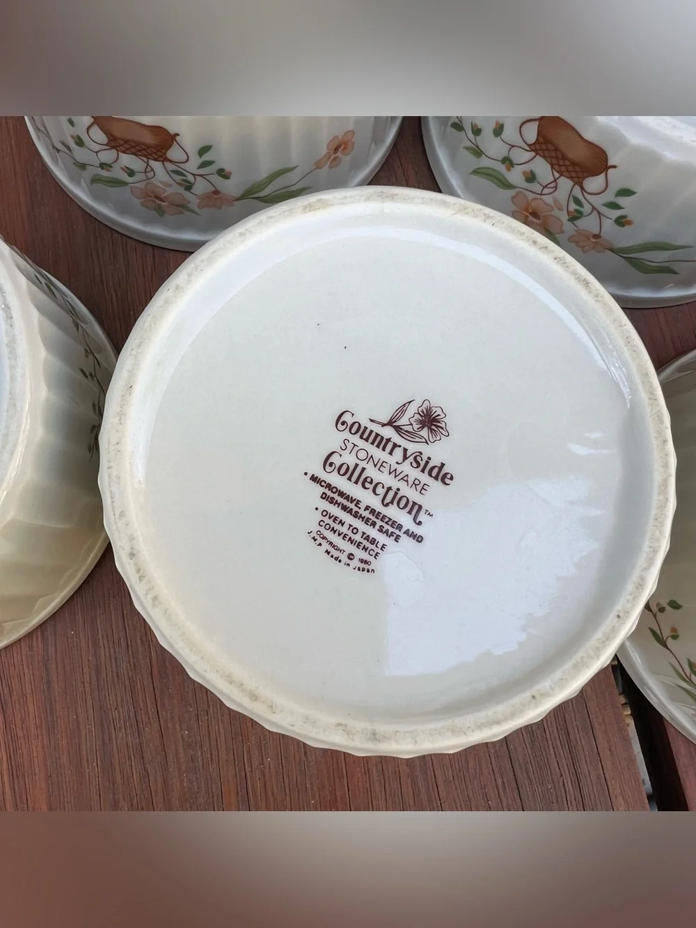 Countryside Stoneware Collection Floral Round Ribbed Ramekins Set of Five Japan